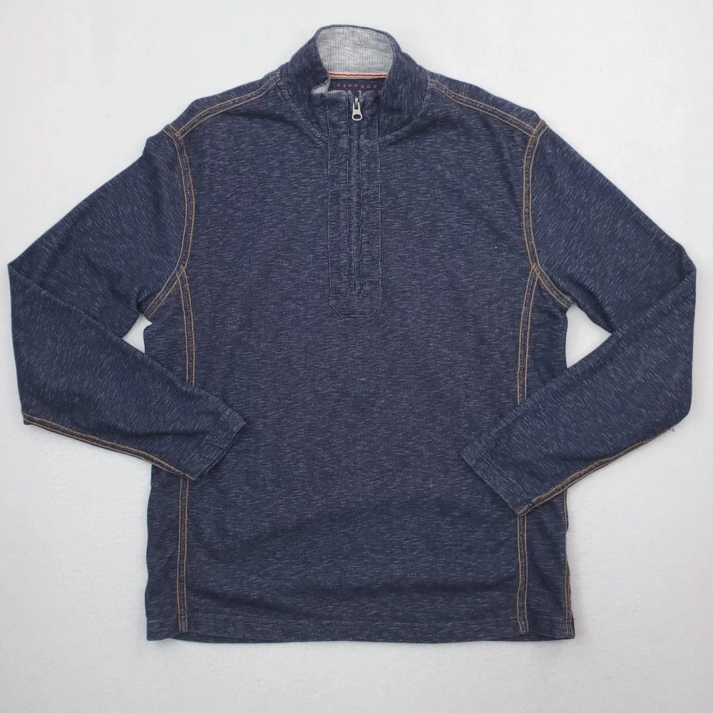 Vintage Italia Sweater Mens Medium Blue Quarter‎ Zip Pullover Preppy Cotton